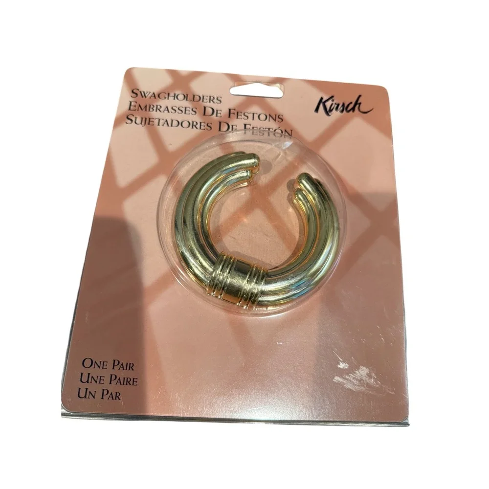 Kirsch Swag Holders Pair Gold Tone Ribbed Ring Window Hardware 700183 NEW